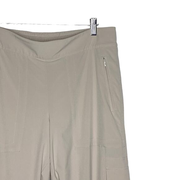 Athleta Womens Size 12 Chelsea Cargo Lined Pants Taupe Tan Pull On Zip Pockets - Picture 3 of 8